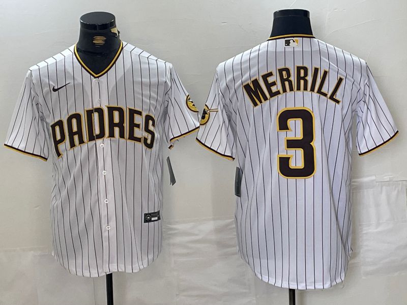 Men San Diego Padres #3 Merrill White stripe Game 2024 Nike MLB Jersey style 1->san diego padres->MLB Jersey